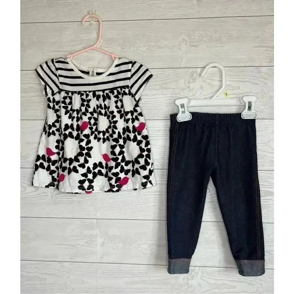 Koala Baby short sleeve top/faux denim leggings baby girl Size 18 months